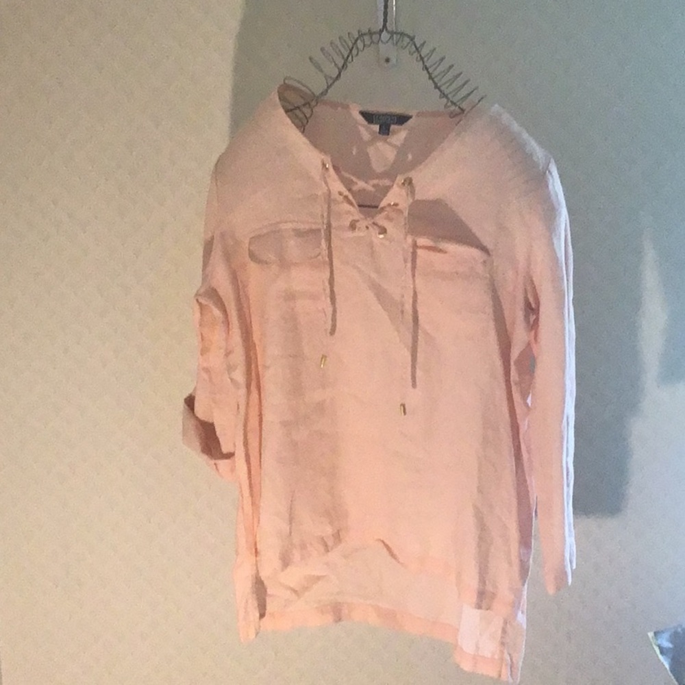 Company Ellen Tracy linen high  low blouse top